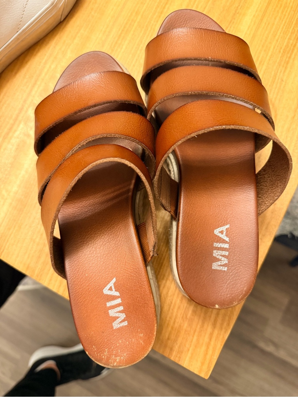 MIA Women's Cognac Triple-Strap Slide Mules